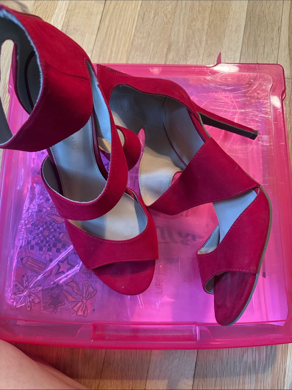 Christian Siriano Fuchsia Suede Crisscross Stiletto Sandals